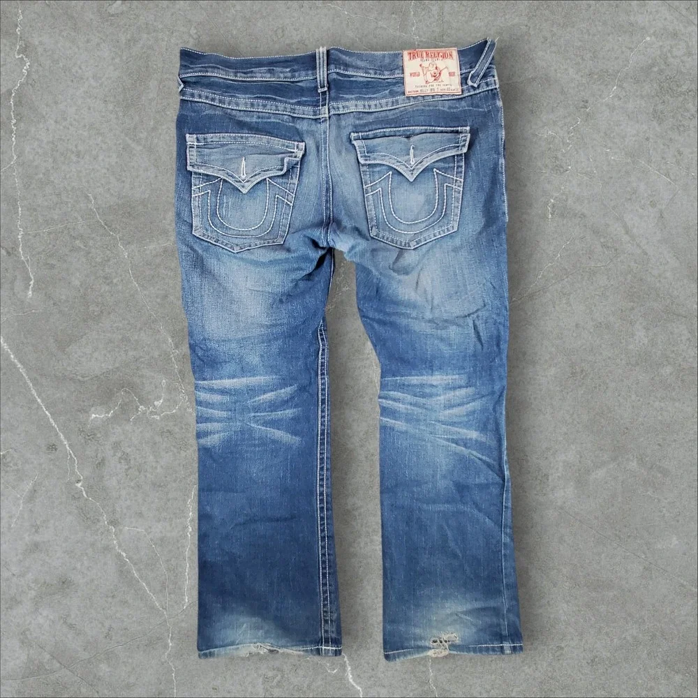 True Religion Billy Big T Jeans Mens 40x34 Blue Straight Leg Contrast Stitch USA
